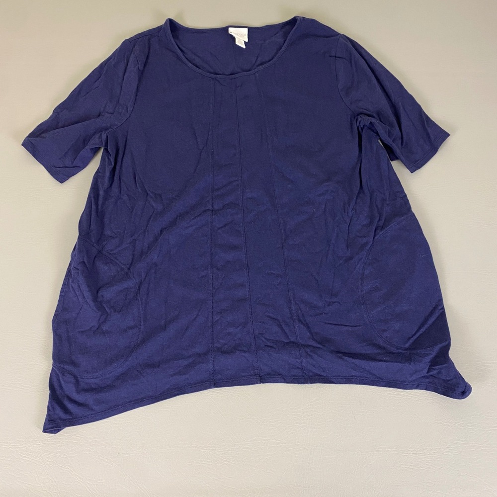 Chicos Tunic Top Women's Size 3 (US XL ) Navy Blue Short Sleeve Cotton Blend